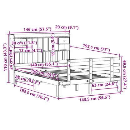vidaXL Bookcase Bed without Mattress White 140x190 cm Solid Wood Pine