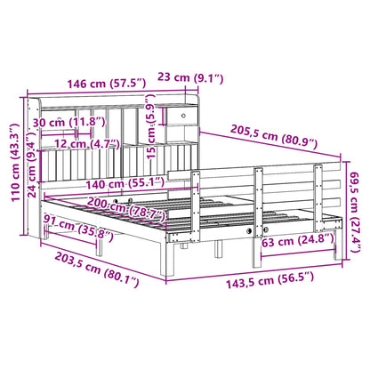 vidaXL Bookcase Bed without Mattress White 140x200 cm Solid Wood Pine