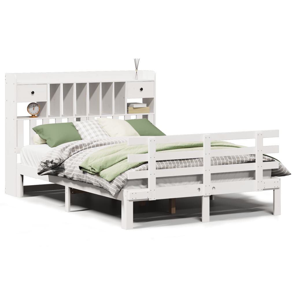vidaXL Bookcase Bed without Mattress White 150x200 cm King Solid Wood Pine