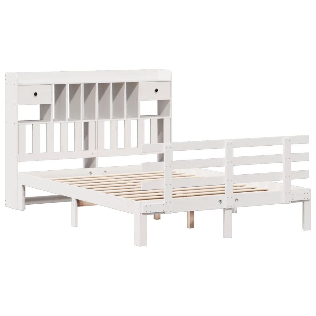 vidaXL Bookcase Bed without Mattress White 150x200 cm King Solid Wood Pine