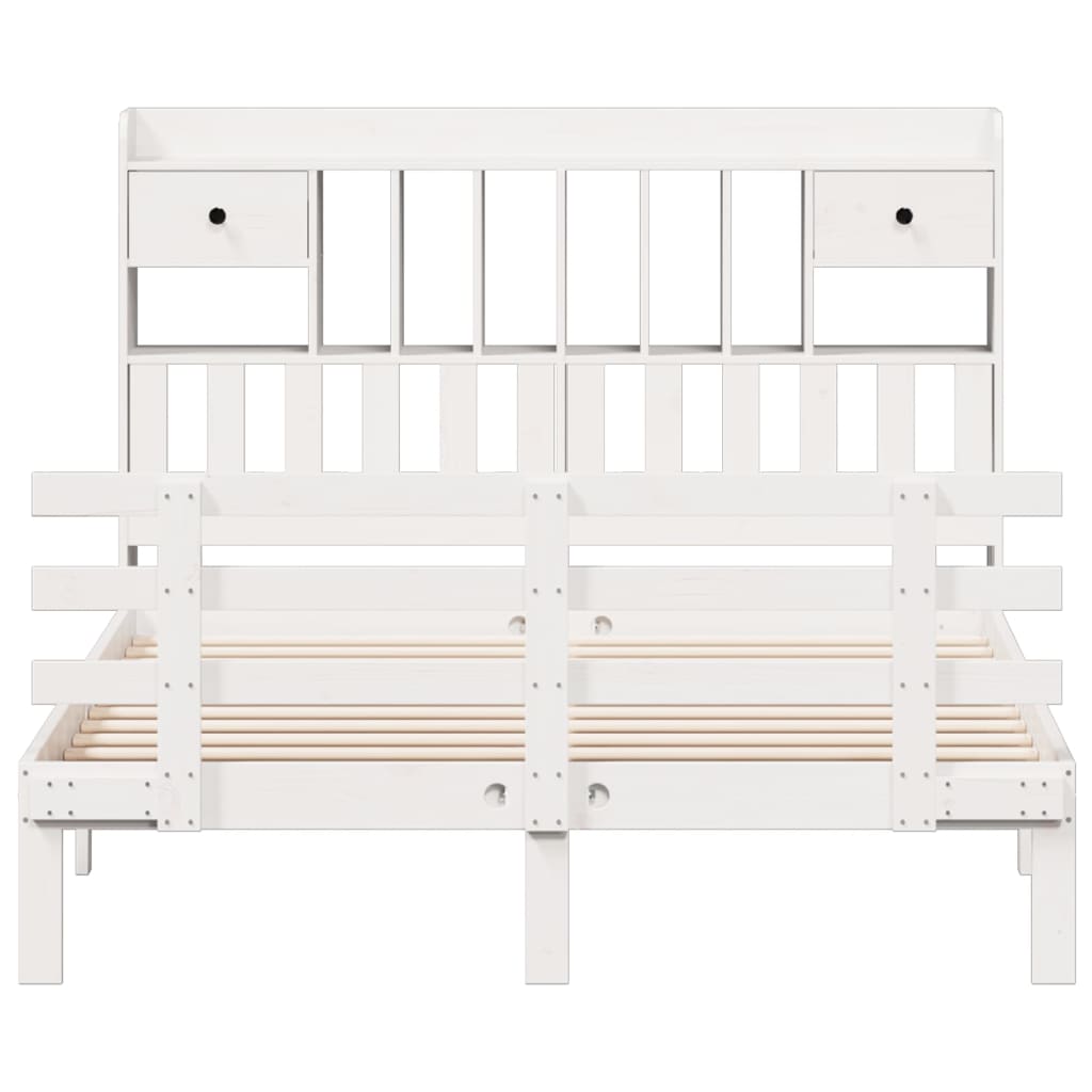 vidaXL Bookcase Bed without Mattress White 150x200 cm King Solid Wood Pine