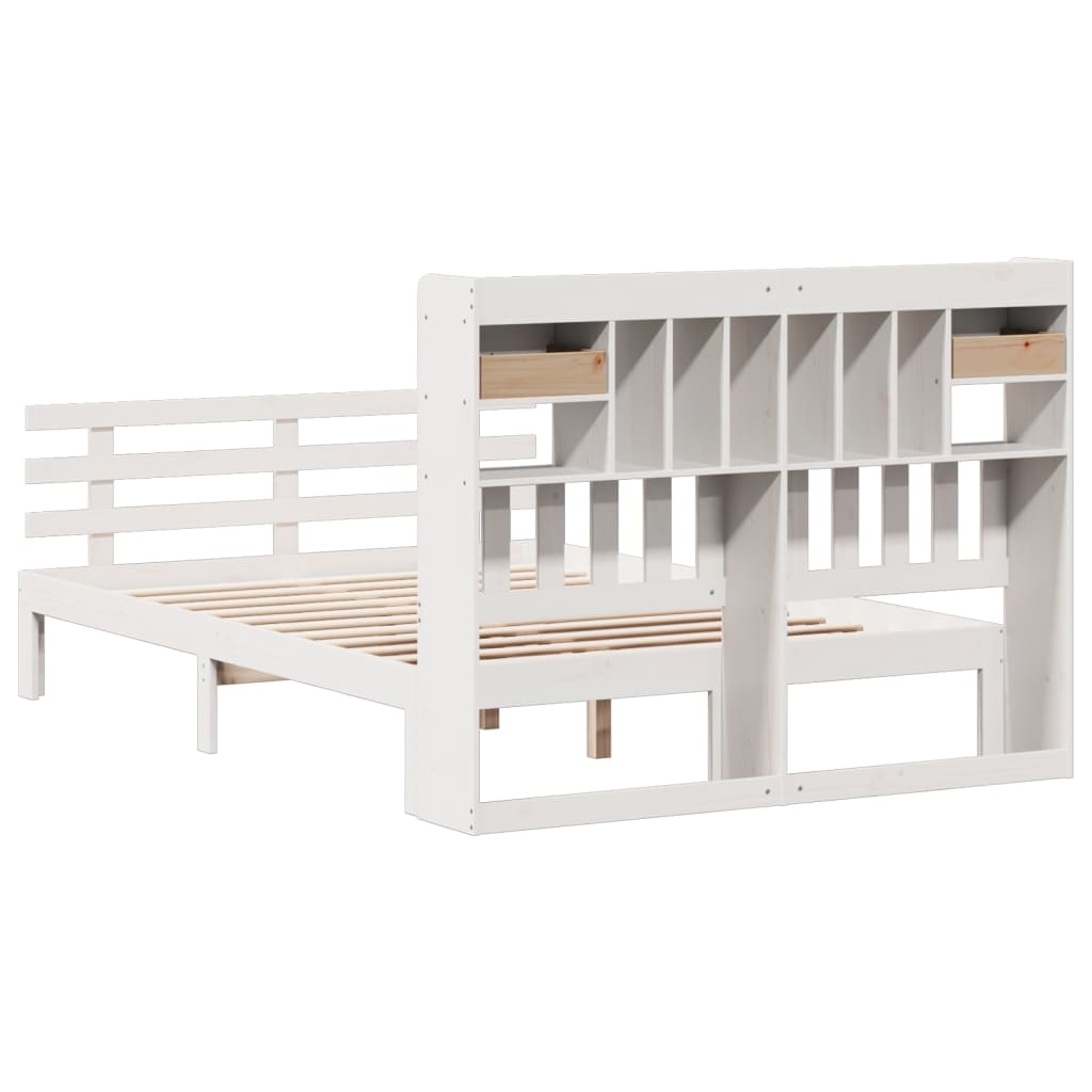 vidaXL Bookcase Bed without Mattress White 150x200 cm King Solid Wood Pine