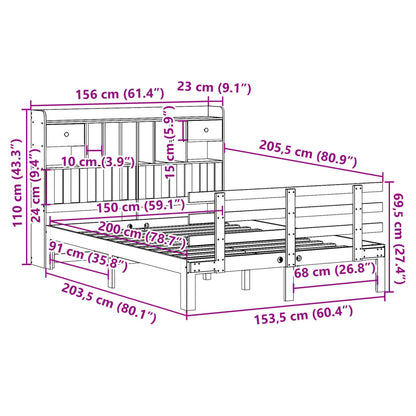 vidaXL Bookcase Bed without Mattress White 150x200 cm King Solid Wood Pine