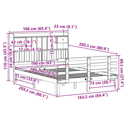 vidaXL Bookcase Bed without Mattress White 160x200 cm Solid Wood Pine