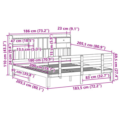 vidaXL Bookcase Bed without Mattress 180x200 cm Super King Solid Wood Pine