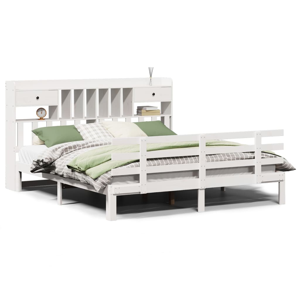 vidaXL Bookcase Bed without Mattress White 180x200 cm Super King Solid Wood Pine