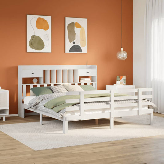vidaXL Bookcase Bed without Mattress White 180x200 cm Super King Solid Wood Pine