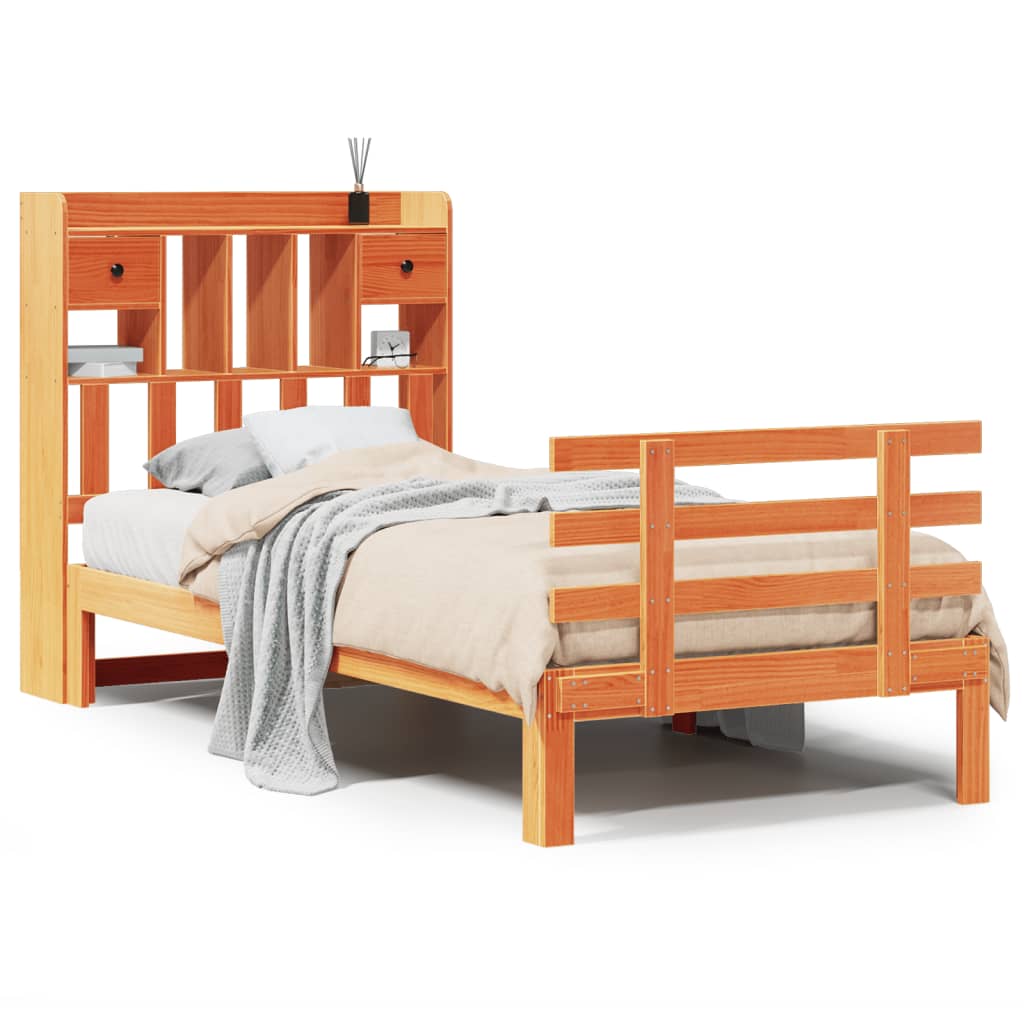 vidaXL Bookcase Bed without Mattress Wax Brown 100x200cm Solid Wood Pine