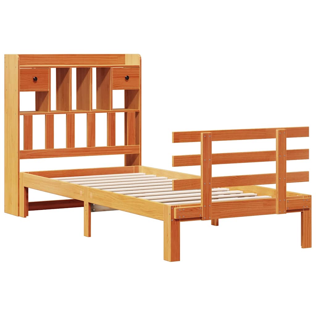 vidaXL Bookcase Bed without Mattress Wax Brown 100x200cm Solid Wood Pine