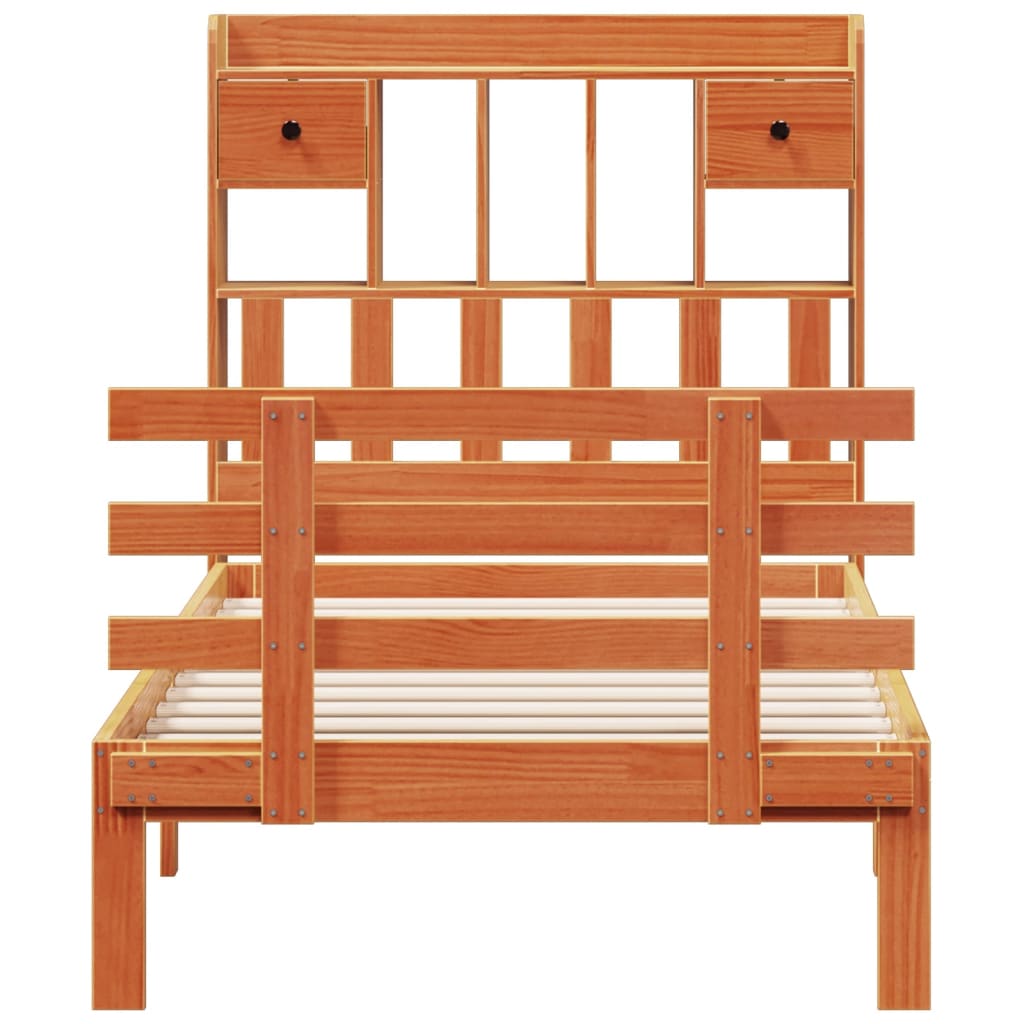 vidaXL Bookcase Bed without Mattress Wax Brown 100x200cm Solid Wood Pine