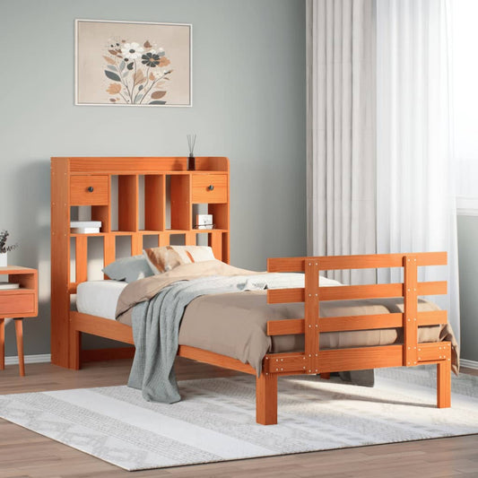 vidaXL Bookcase Bed without Mattress Wax Brown 100x200cm Solid Wood Pine