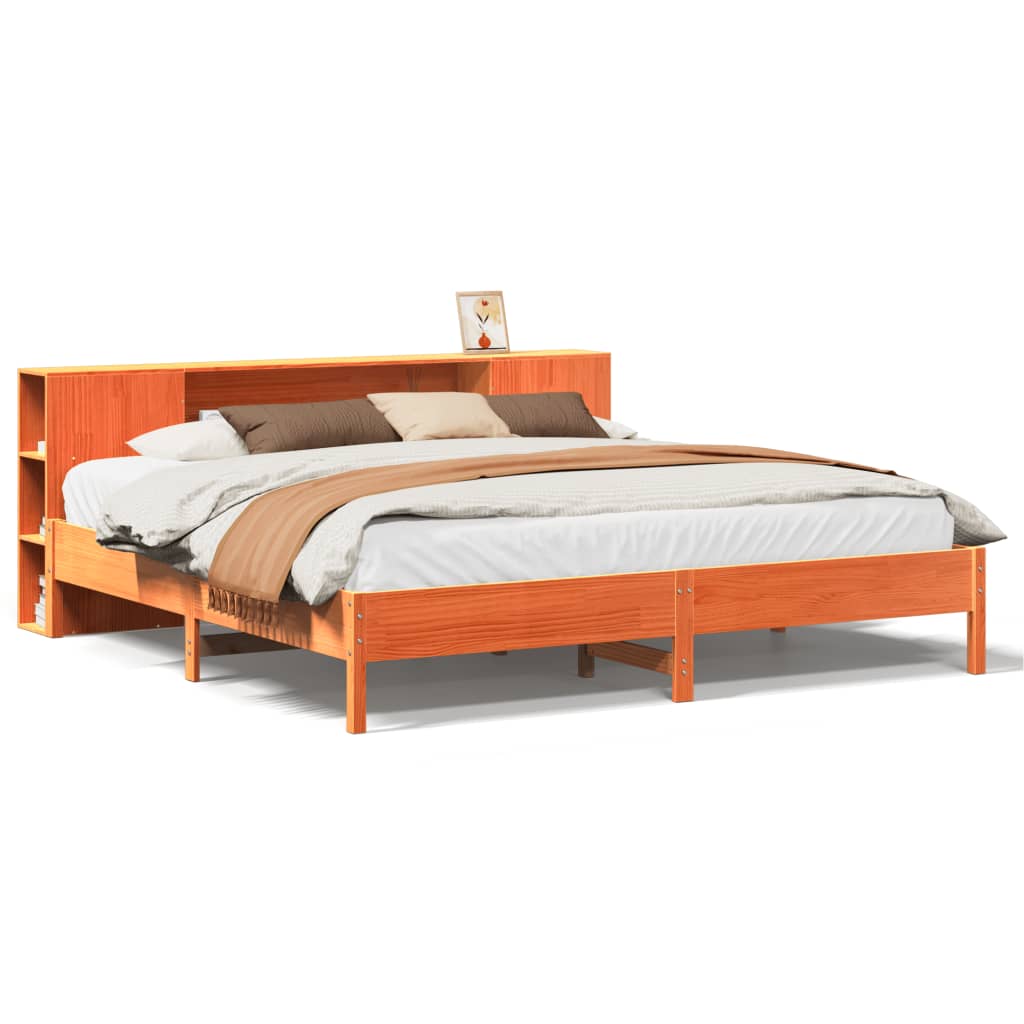 vidaXL Bookcase Bed without Mattress Wax Brown 200x200 cm Solid Wood Pine