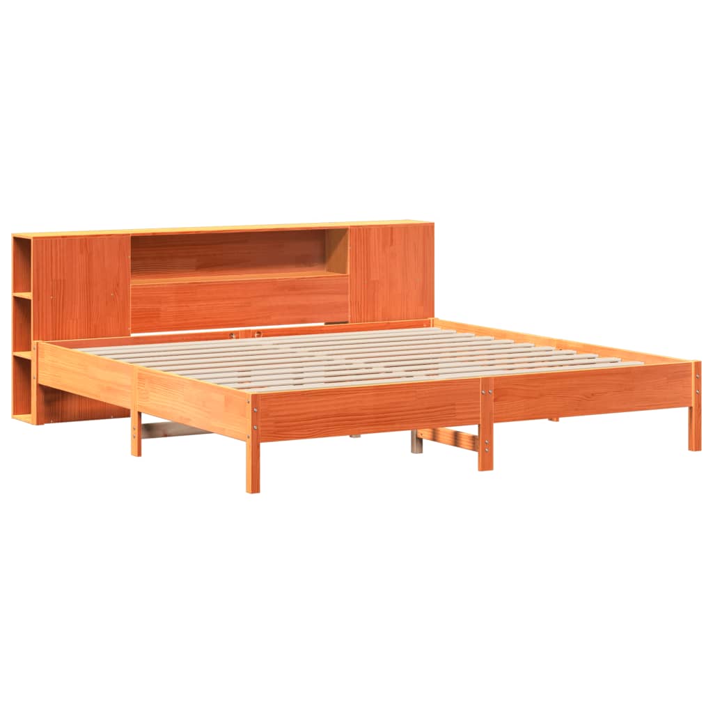 vidaXL Bookcase Bed without Mattress Wax Brown 200x200 cm Solid Wood Pine