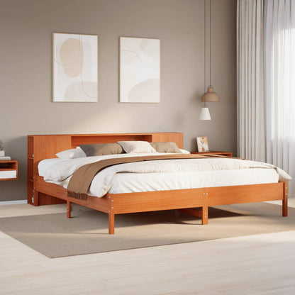 vidaXL Bookcase Bed without Mattress Wax Brown 200x200 cm Solid Wood Pine