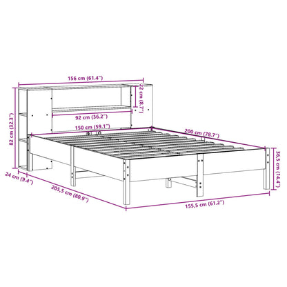 vidaXL Bookcase Bed without Mattress White 150x200 cm King Solid Wood Pine