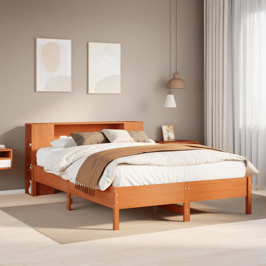 vidaXL Bookcase Bed without Mattress Wax Brown 140x200 cm Solid Wood Pine