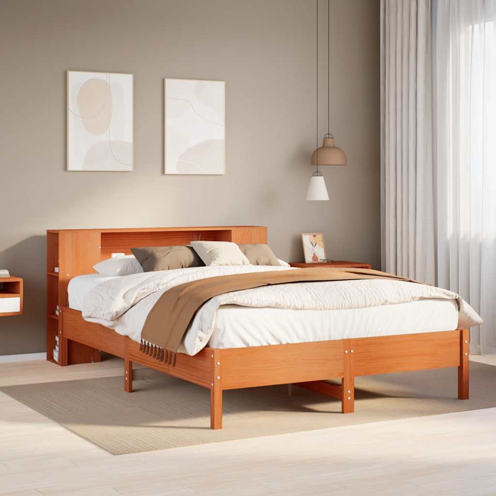 vidaXL Bookcase Bed without Mattress Wax Brown 140x190 cm Solid Wood Pine