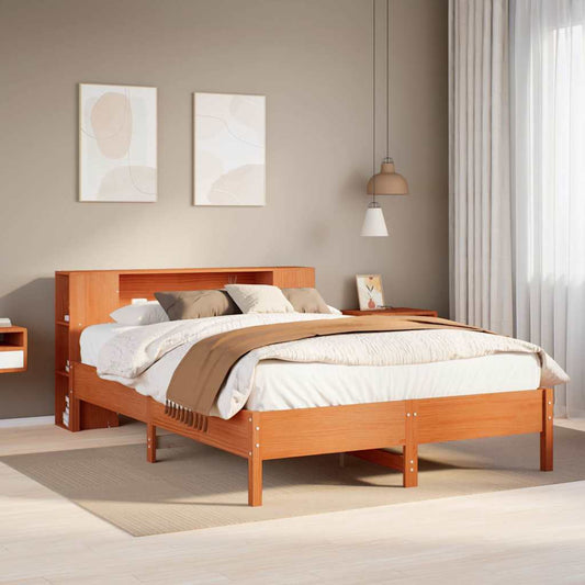 vidaXL Bookcase Bed without Mattress Wax Brown 135x190 cm Double Solid Wood Pine