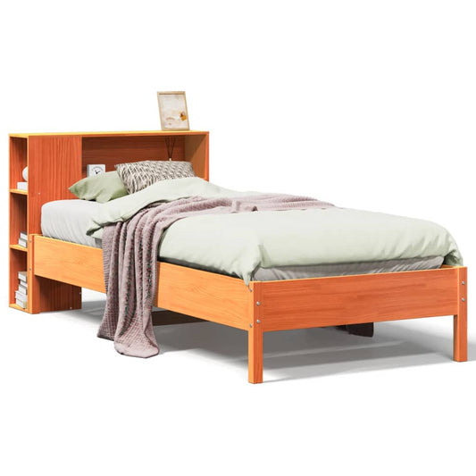 vidaXL Bookcase Bed without Mattress Wax Brown 100x200cm Solid Wood Pine