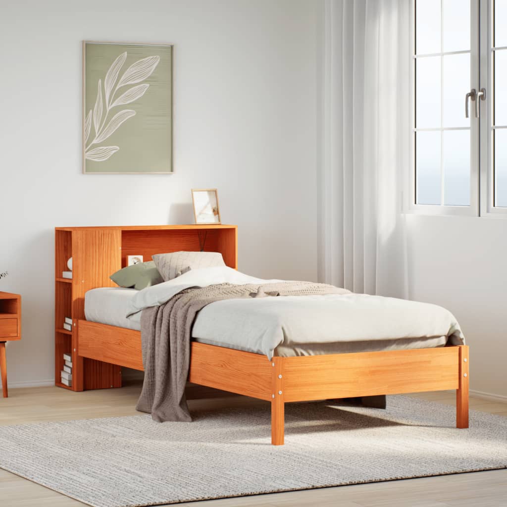 vidaXL Bookcase Bed without Mattress Wax Brown 100x200cm Solid Wood Pine