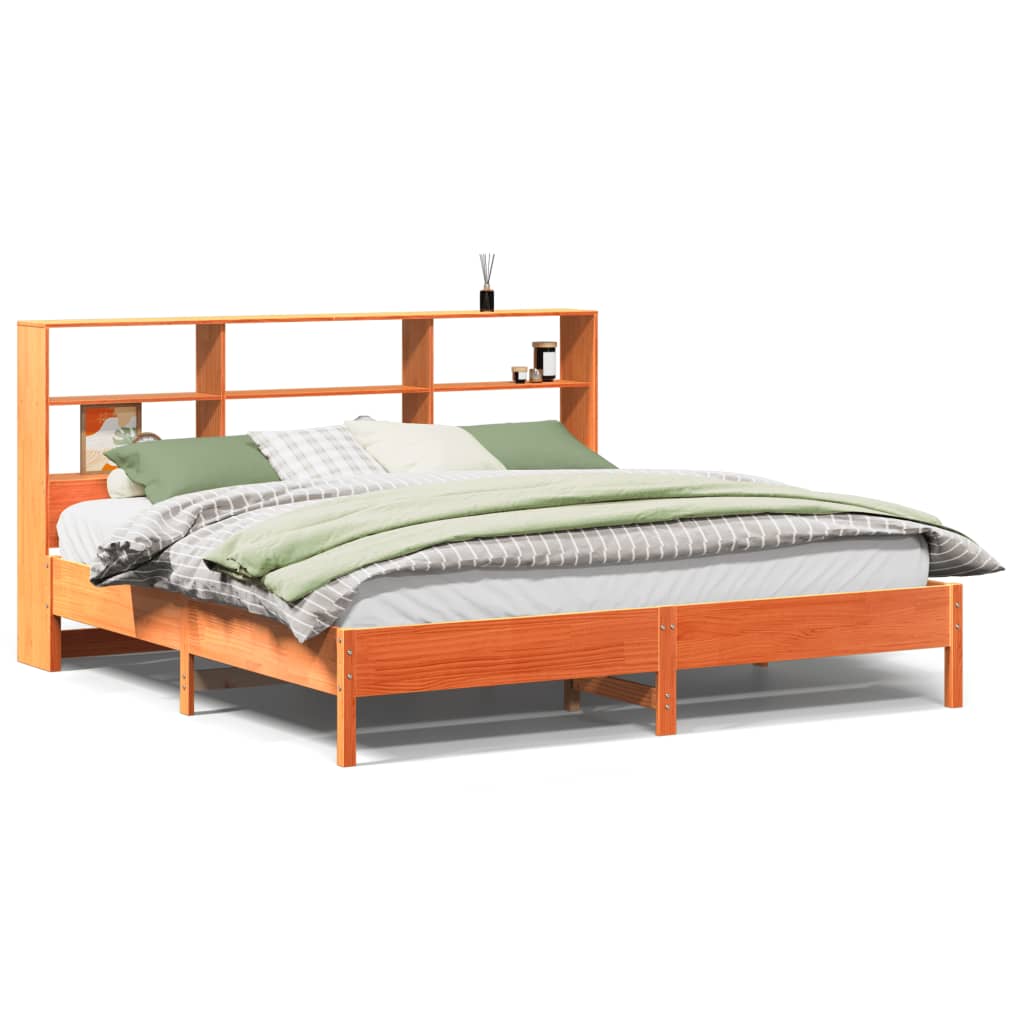 vidaXL Bookcase Bed without Mattress Wax Brown 200x200cm Solid Wood Pine