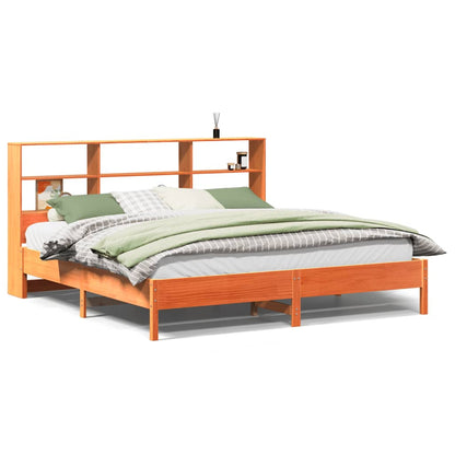 vidaXL Bookcase Bed without Mattress Wax Brown 200x200cm Solid Wood Pine