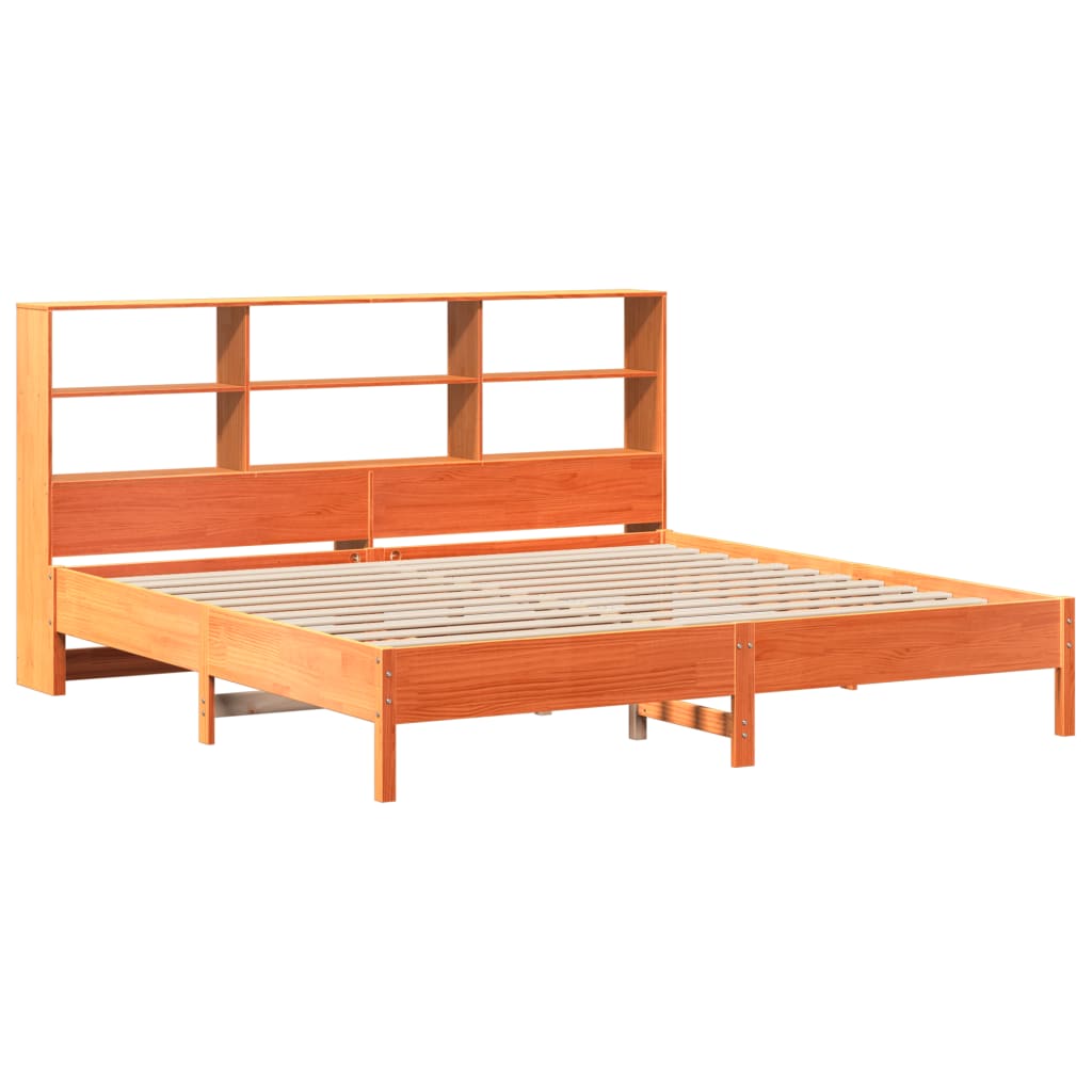 vidaXL Bookcase Bed without Mattress Wax Brown 200x200cm Solid Wood Pine