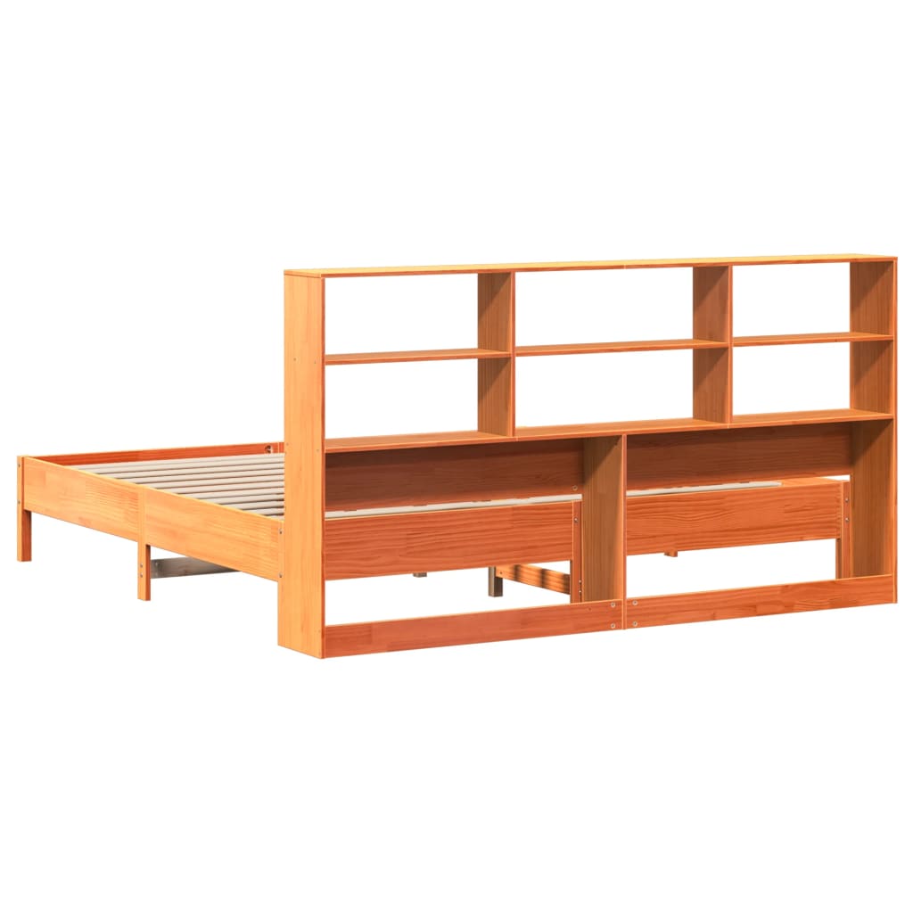 vidaXL Bookcase Bed without Mattress Wax Brown 200x200cm Solid Wood Pine