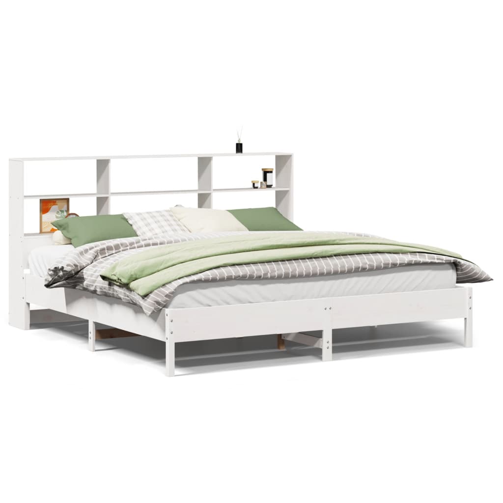 vidaXL Bookcase Bed without Mattress White 180x200 cm Super King Solid Wood Pine