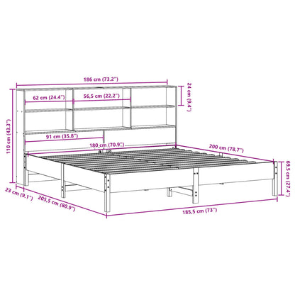 vidaXL Bookcase Bed without Mattress White 180x200 cm Super King Solid Wood Pine