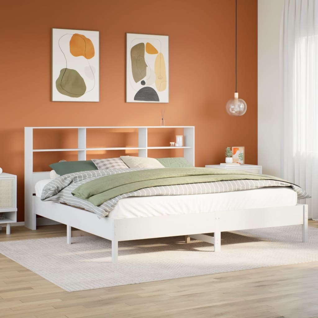 vidaXL Bookcase Bed without Mattress White 180x200 cm Super King Solid Wood Pine