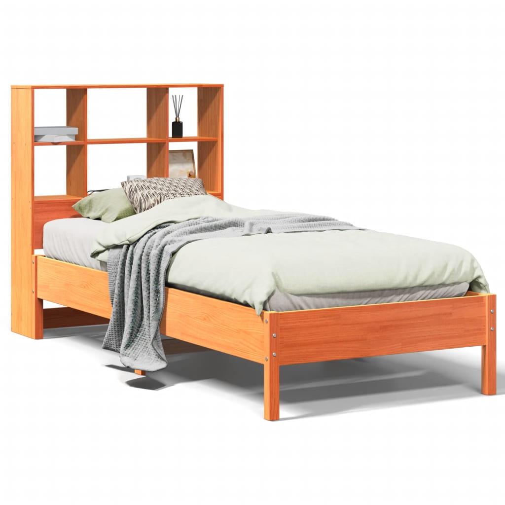 vidaXL Bookcase Bed without Mattress Wax Brown 100x200 cm Solid Wood Pine