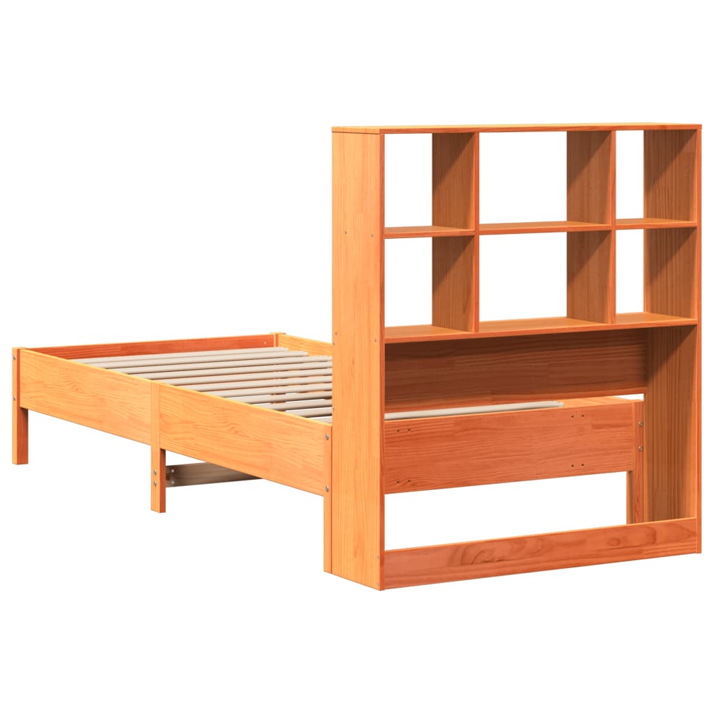 vidaXL Bookcase Bed without Mattress Wax Brown 100x200 cm Solid Wood Pine