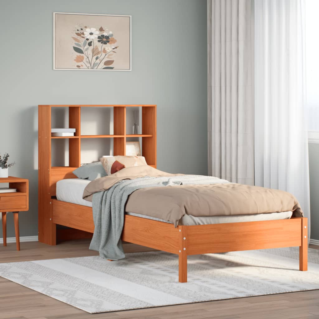 vidaXL Bookcase Bed without Mattress Wax Brown 100x200 cm Solid Wood Pine