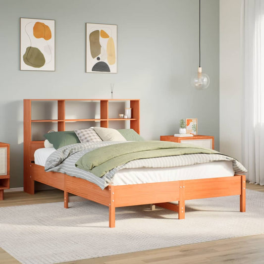 vidaXL Bookcase Bed without Mattress Wax Brown 140x190 cm Solid Wood Pine