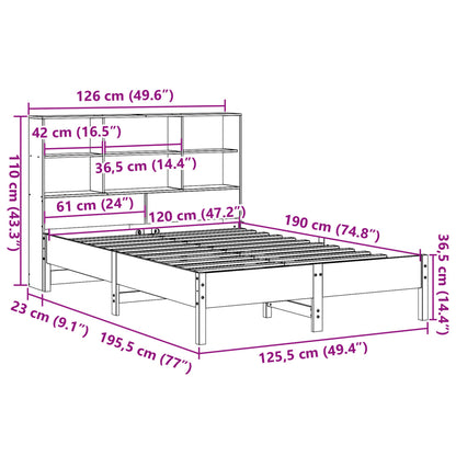 vidaXL Bookcase Bed without Mattress Wax Brown 120x190 cm Small Double Solid Wood Pine