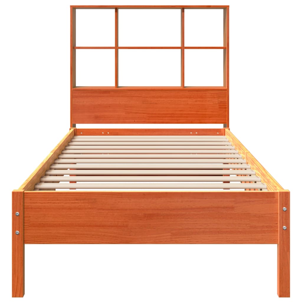 vidaXL Bookcase Bed without Mattress Wax Brown 75x190 cm Small Single Solid Wood Pine