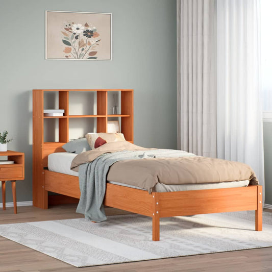 vidaXL Bookcase Bed without Mattress Wax Brown 75x190 cm Small Single Solid Wood Pine