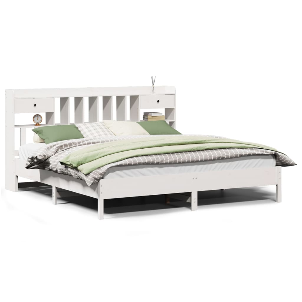 vidaXL Bookcase Bed without Mattress White 180x200 cm Super King Solid Wood Pine