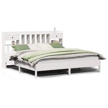 vidaXL Bookcase Bed without Mattress White 180x200 cm Super King Solid Wood Pine