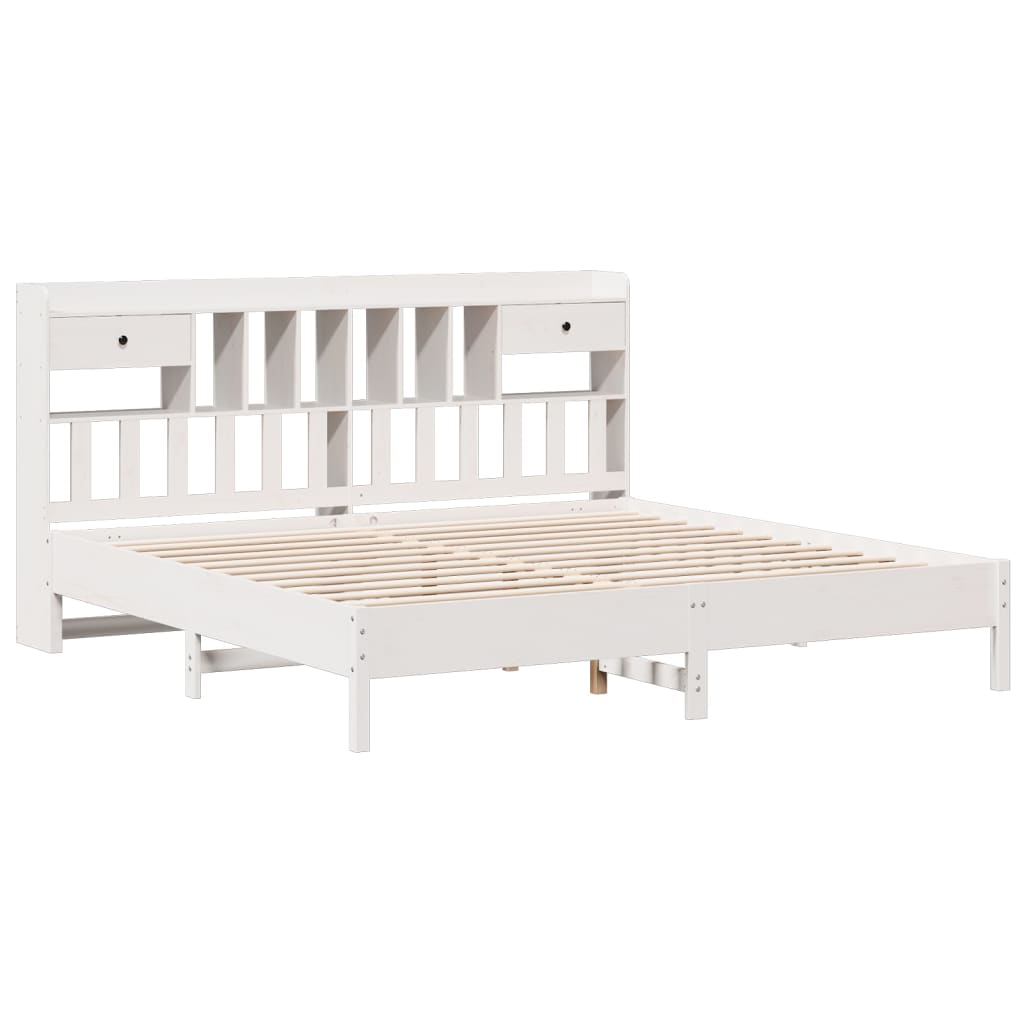 vidaXL Bookcase Bed without Mattress White 180x200 cm Super King Solid Wood Pine