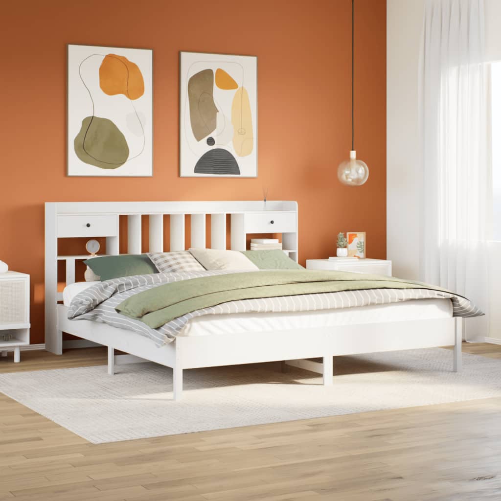vidaXL Bookcase Bed without Mattress White 180x200 cm Super King Solid Wood Pine