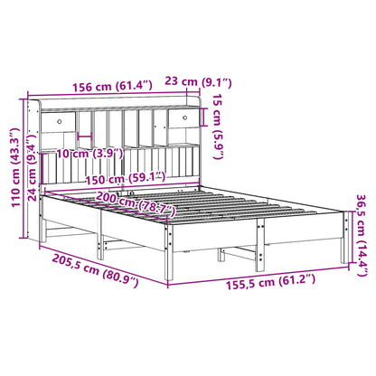 vidaXL Bookcase Bed without Mattress White 150x200 cm King Size Solid Wood Pine