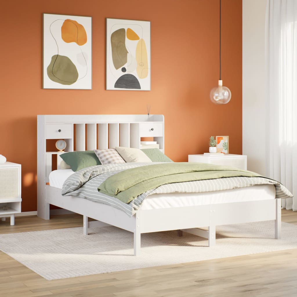 vidaXL Bookcase Bed without Mattress White 150x200 cm King Size Solid Wood Pine