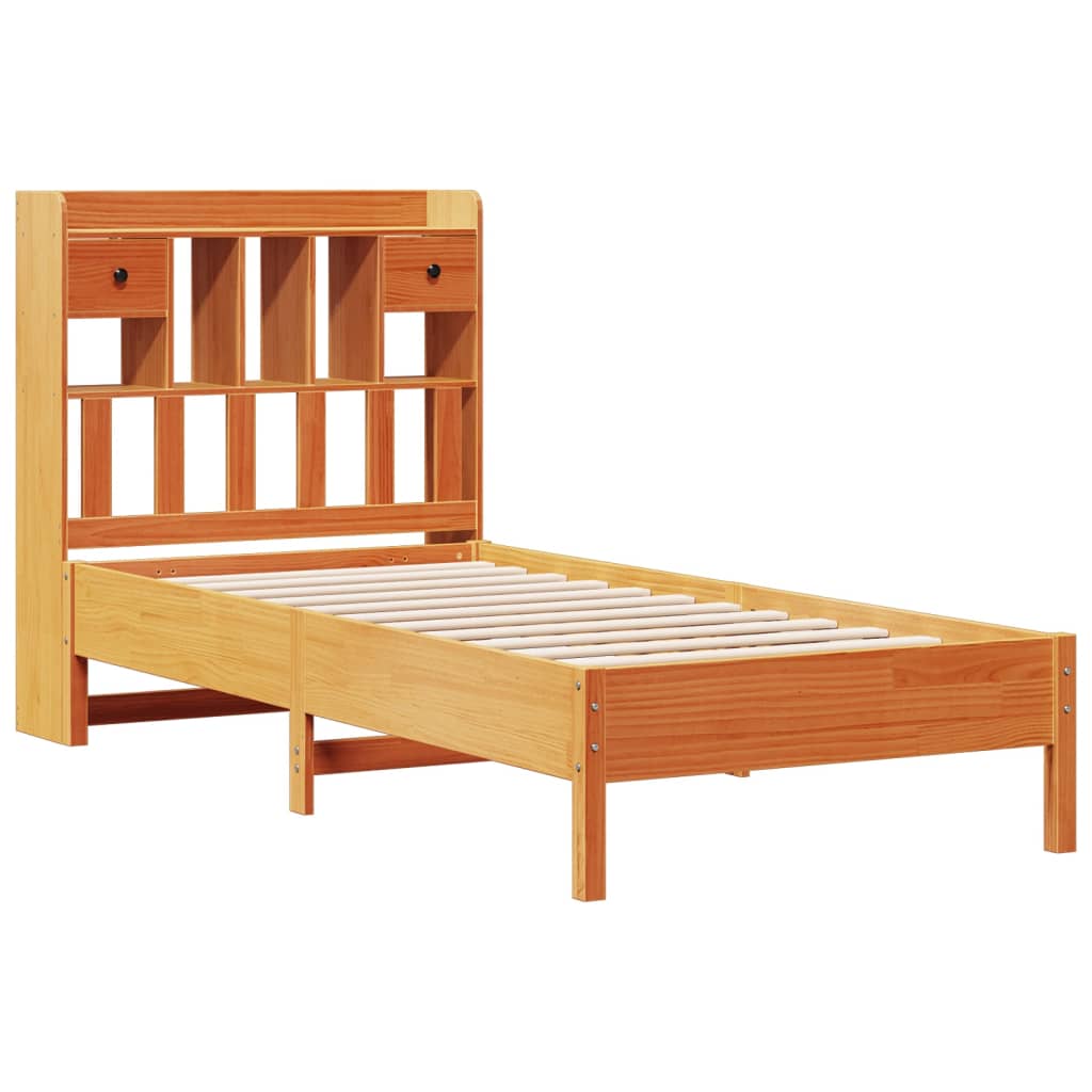 vidaXL Bookcase Bed without Mattress Wax Brown 100x200 cm Solid Wood Pine