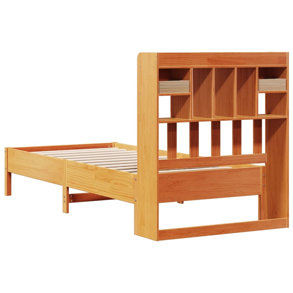 vidaXL Bookcase Bed without Mattress Wax Brown 100x200 cm Solid Wood Pine