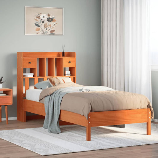 vidaXL Bookcase Bed without Mattress Wax Brown 100x200 cm Solid Wood Pine