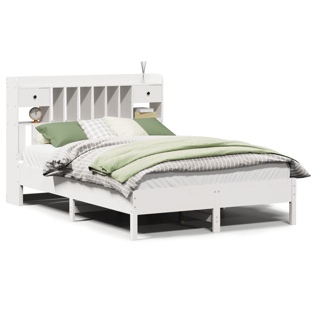 vidaXL Bookcase Bed without Mattress White 135x190 cm Double Solid Wood Pine