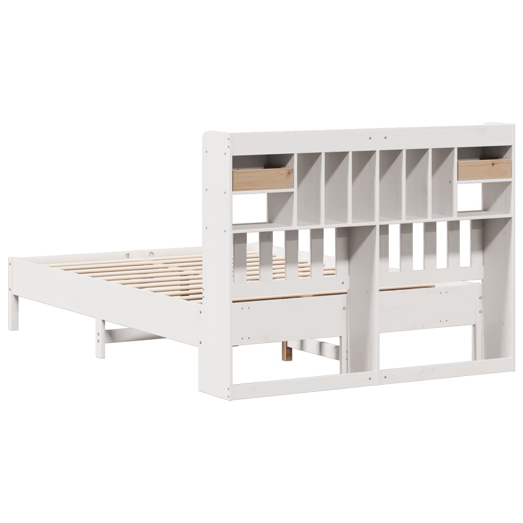 vidaXL Bookcase Bed without Mattress White 135x190 cm Double Solid Wood Pine
