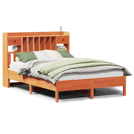 vidaXL Bookcase Bed without Mattress Wax Brown 135x190 cm Double Solid Wood Pine